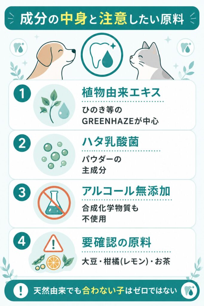 植物由来成分とアレルゲンの注意点を示した図