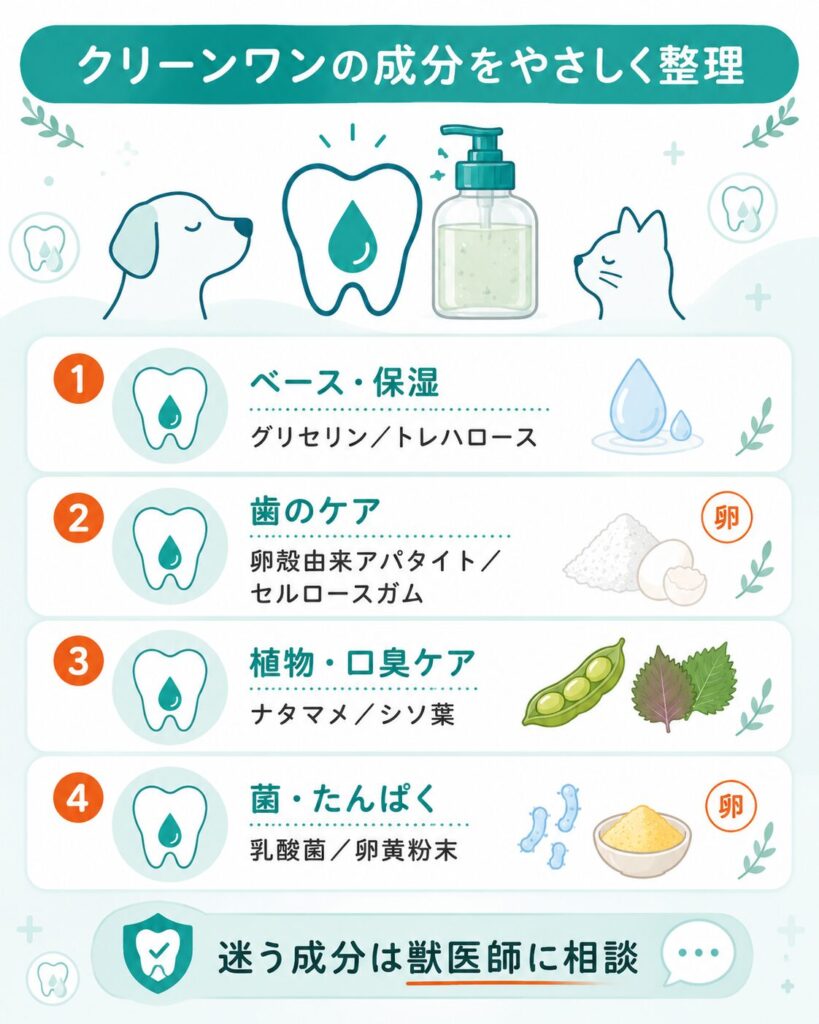 クリーンワンの全成分を4区分で整理した図解