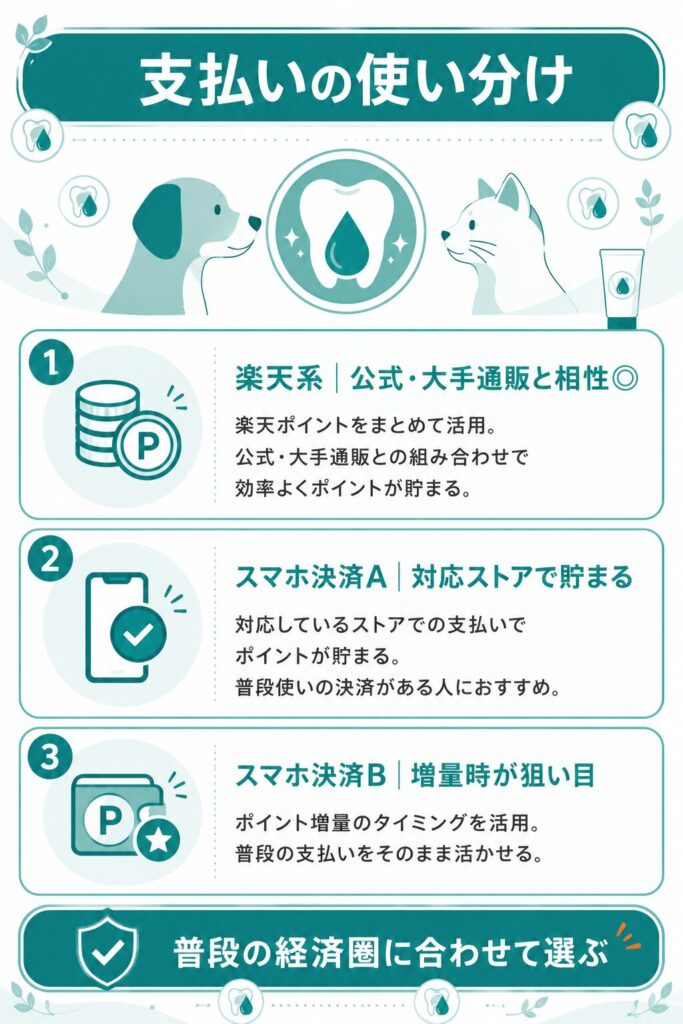 支払い方法の使い分けを示したカード図