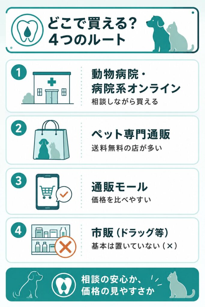 動物病院・専門店・通販・市販の4ルートを整理した図