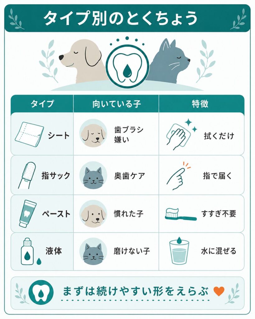 トーラスの歯みがきタイプ別の特徴を比べた図解