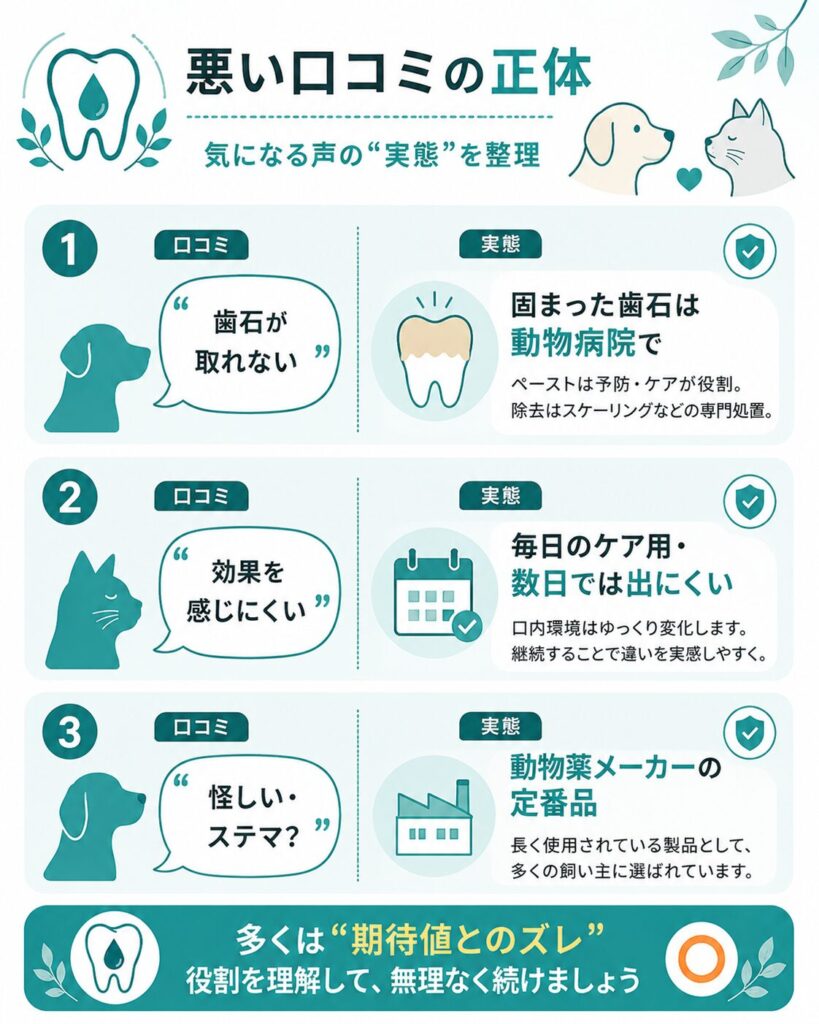 悪い口コミと実態を照らし合わせた整理図