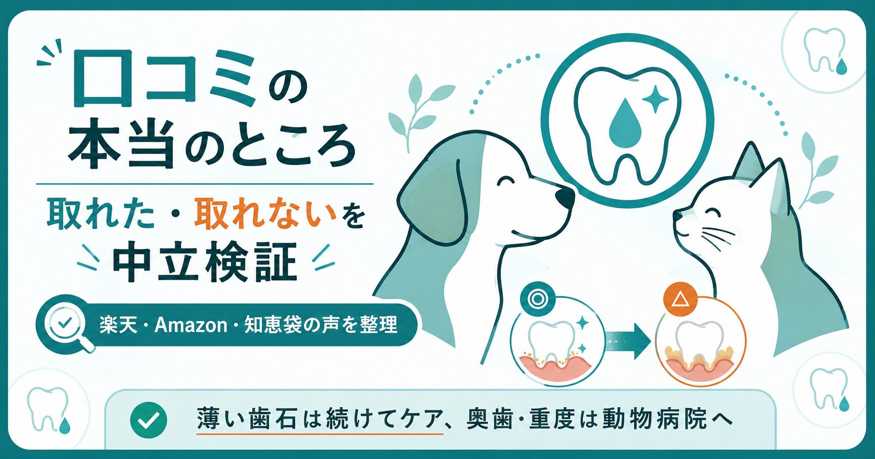マジックゼオプロの口コミを犬猫の対のイラストで中立に検証することを示したアイキャッチ画像