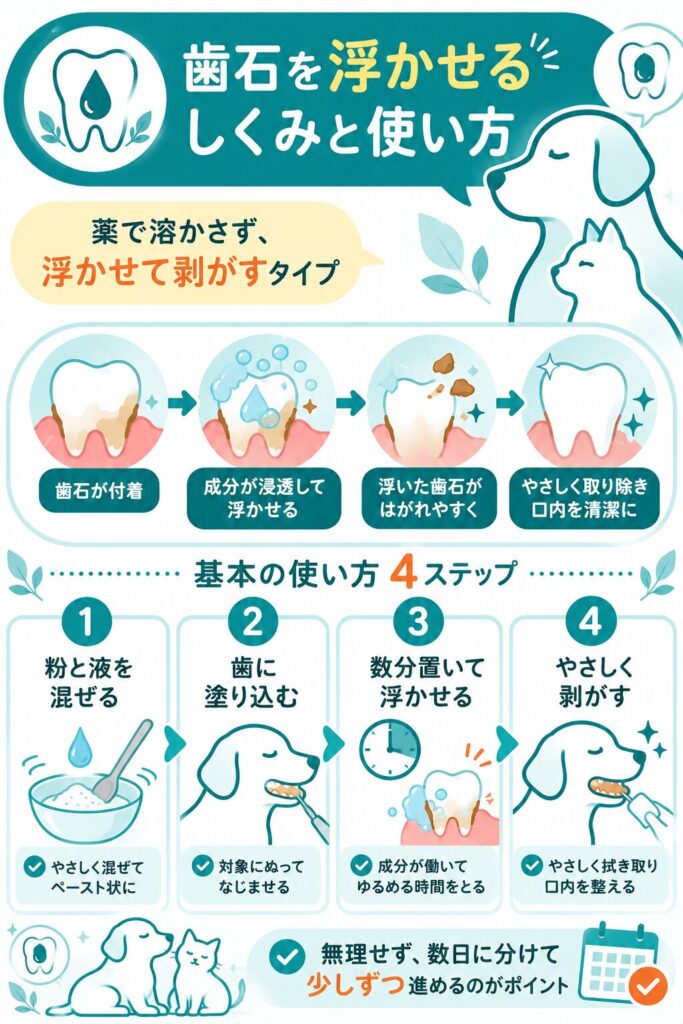 歯石を浮かせるしくみと使い方4ステップの図解