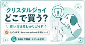 クリスタルジョイの買い方を犬猫イラストで示した図