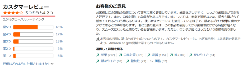 利用者レビューの評価分布の画面